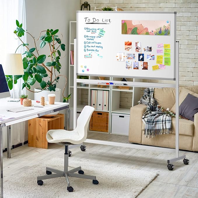 Maxtek Rolling White Board on Wheels 48x32 inch Double Side Magnetic Dry Erase - Image 7
