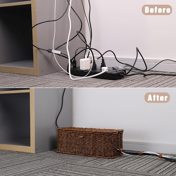 BROWNLILY Cable Management Box, Rattan Style Cord Organizer - Image 6