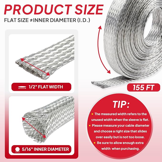 Tinned Copper Braid Wire Shielding Ground Strap Metal Cable Sleeve Expandable - Image 9