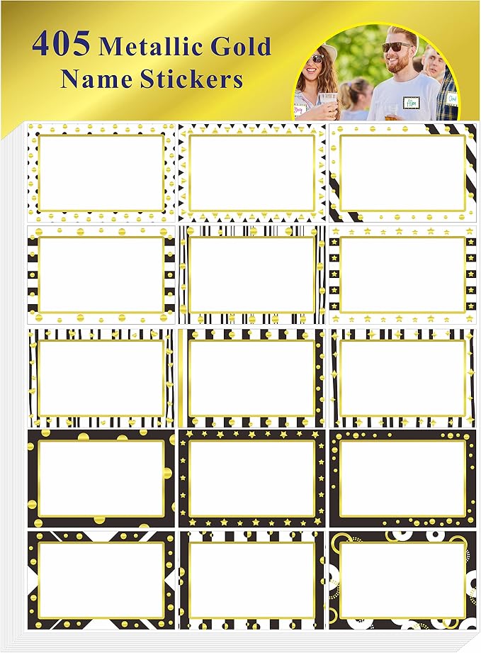 405 PCS Gold Metallic Name Tag, Blank Name Labels in 15 Designs by Stickyourhappymoment
