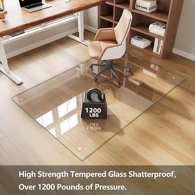 Koonmi Chair Mat for Carpet, Tempered Glass 48"x72" Office Chair Mat, Glass - Image 2