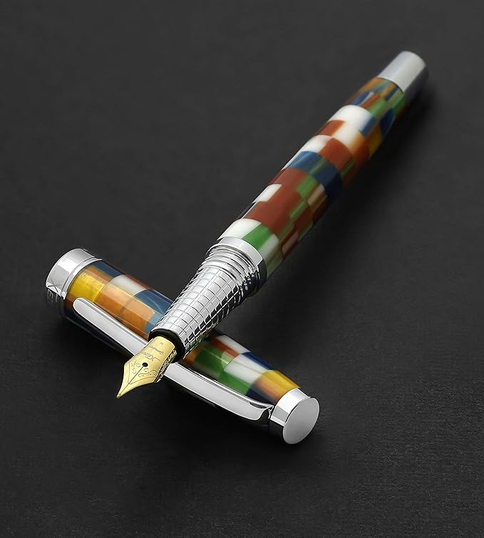 Xezo Urbanite II Fountain Pen, Medium Nib. Jazzy Multicolor Color with Chrome Plating. Handcrafted, Limited Edition, Serialized-DeskLoop Office