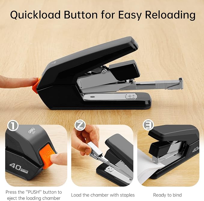 Deli Effortless Desktop Stapler, Heavy Duty Stapler, 40-50 Sheet Capacity - Image 7