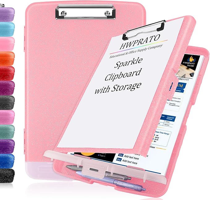 HWPRATO Glitter Clipboard with Storage, Clip Boards 8.5x11 with Pen Holder by Home