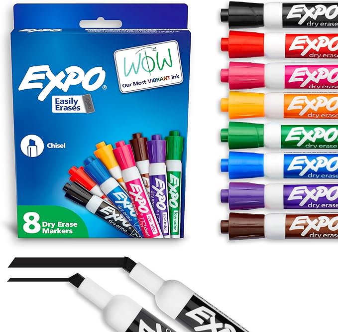 EXPO Dry Erase Markers, Low Odor Ink, Chisel Tip, Organization, Essential by Unknown