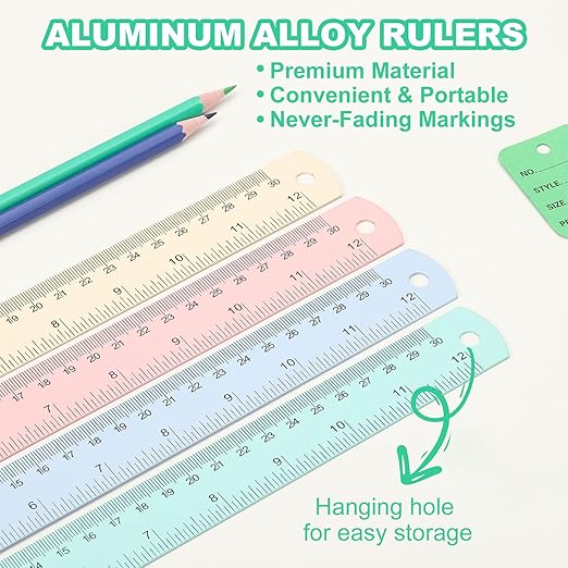 PATIKIL 15cm/6" Metal Ruler, 2 Pack Aluminum Alloy Rulers with Centimeters, Millimeters, Inches and Conversion Table Straight Edge Ruler for Writing Machinist Drafting, Black