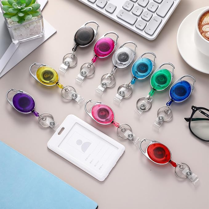 Laumoi 150 Pcs Retractable ID Badge Holder Name ID Badge Reel Clips Keychain - Image 5