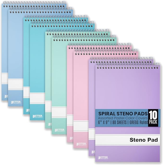 Better Office Products Steno Pads Spiral 6x9, 10 Pack, Gregg Ruled, 80 Sheets by BetterOfficeProducts