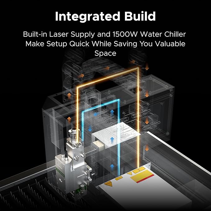 OMTech 1500W Fiber Laser Cutter, 23.6 x 23.6 in. Semi-Enclosed Fiber Laser Cutting Machine with Built-in Water Chiller & External Exhaust Fan, Metal Laser Cutter for DIY Craft Projects Metalworking-DeskLoop Office