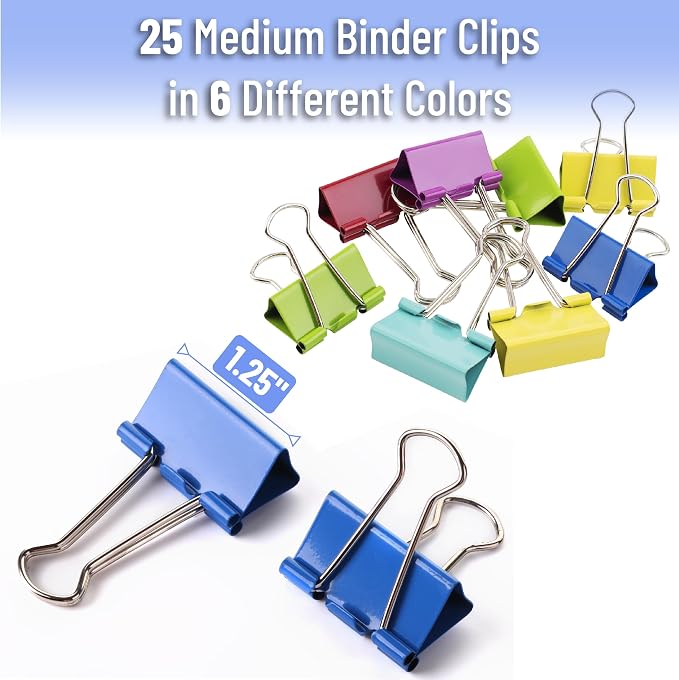 Mr. Pen- Binder Clips, 1.25 inch, 25 Pack | Colored Colored Binder Paper Clips - Image 2
