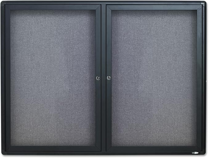 Quartet Enclosed Fabric Bulletin Board, 4 x 3 Feet, 2 Doors, Black Frame with Gray Fabric (2364L)-DeskLoop Office