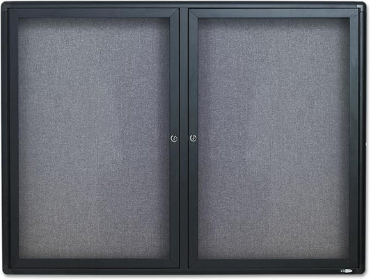 Quartet Enclosed Fabric Bulletin Board, 4 x 3 Feet, 2 Doors, Black Frame with Gray Fabric (2364L)-DeskLoop Office