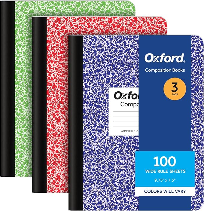 Oxford Composition Notebooks, 3 Pack, Cover Colors Vary, Wide Ruled Paper by Oxford