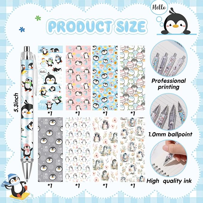 Ireer 8 Pcs Ballpoint Pens for Women 1.00 mm Cute Black Ink Fancy Pens Fine - Image 2
