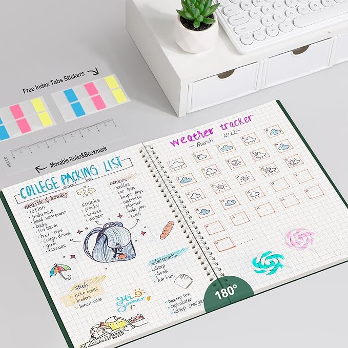 AHGXG Graph Paper Notebook - Spiral Notebook Journal 7.6" x 10", B5 Large Graph Notebook, 140 Pages, 100 gsm Thick Grid Paper, Waterproof Plastic Cover, for School Writing Engineering, Green-DeskLoop Office