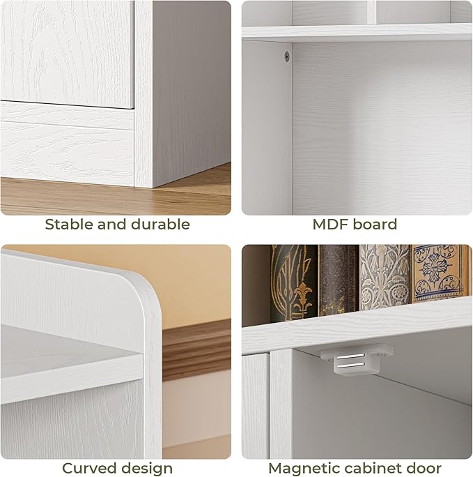 IRONCK Bookshelves and Bookcase, 6 Tiers Large Bookshelf with 4 Doors, Floor Standing Tall Display Storage Shelves for Home Office, Living Room, Bedroom, White-DeskLoop Office