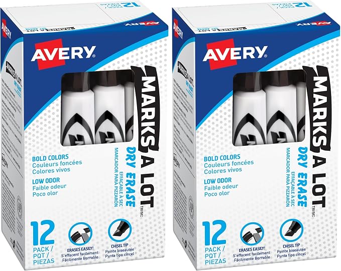 AVERY Marks A Lot Dry Erase Markers, Low Odor White Board Markers by Avery