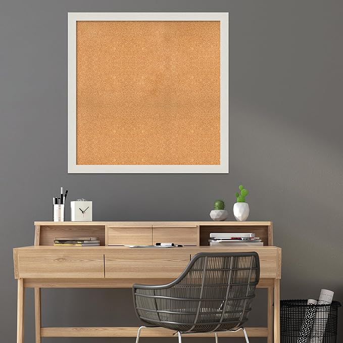 Amanti Art Natural Cork Board for Wall, 39x39 Vision Board with White Frame, Oversize Corkboard Office Decor for Home Organization, Country Rustic Corkboard Pinboard to Display Items for Home-DeskLoop Office