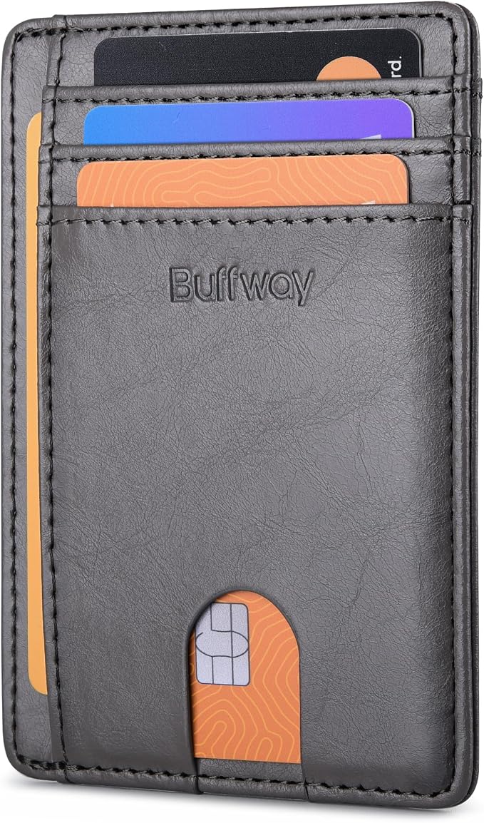 Buffway Slim Minimalist Front Pocket RFID Blocking Leather Wallets by Buffway