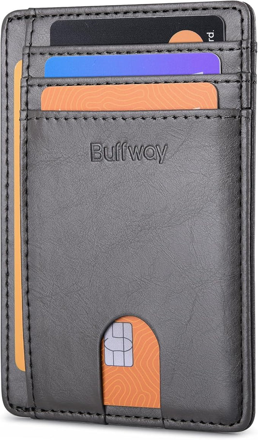 Buffway Slim Minimalist Front Pocket RFID Blocking Leather Wallets by Buffway