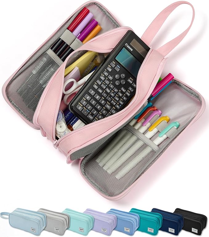 Pencil Case Pouch Box Bag School Supplies Girls Boys Kids, Cute Preppy Stuff Big Capacity Aesthetic Pen Organizer, Back to College Stationary, Pink, Extra Large Style, 2300ml-DeskLoop Office
