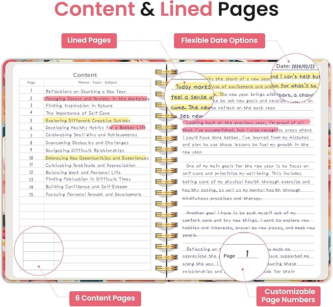 Lined Spiral Notebook Journal for Work, 300 Pages Thick B5 (7.1"x10") College Ruled Journal for Women & Writing, Hardcover Notebook for Note Taking, Perfect for Office Home School, Pastel Garden-DeskLoop Office