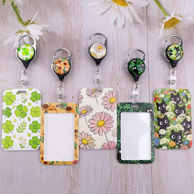Pink Daisy Retractable Badge Holder Reel Cute Flowers Badge Reel - Image 2