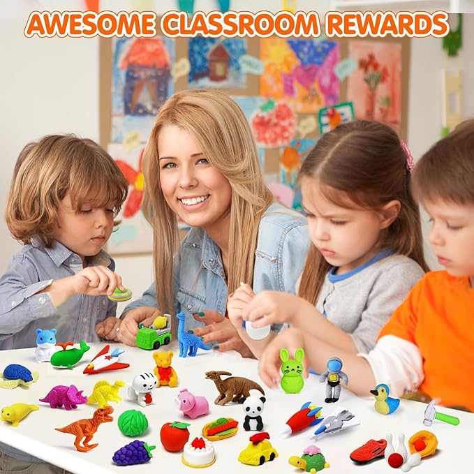 40 Pcs Animal Erasers Desk Pet for Kids 3D Puzzle Pencil Eraser Treasure Box Toy for Classroom School Prize Kids Party Favors Back to School Supplies Easter Egg Fillers Goodie Bag Stuffers Gift-DeskLoop Office