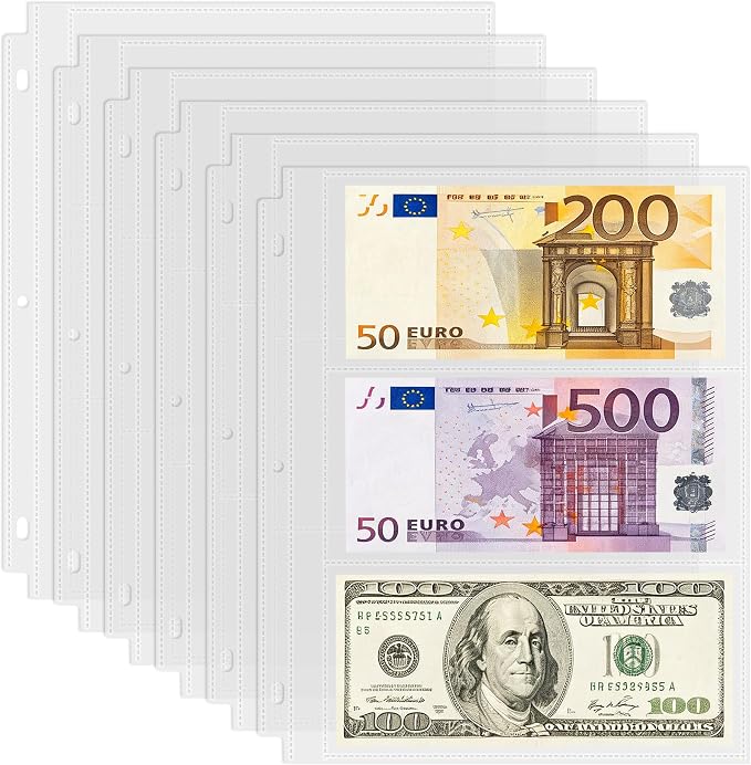 Aegero 50 Pack （7.6x3.6inch ） 3 Pockets Currency Sleeves by Unknown