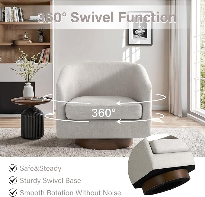 UIXE Swivel Accent Chairs Set of 2, Fabric Upholstered Barrel Chair for Living Room, Comfy Round Armchair Single Sofa Bedroom Reading Seat - 31" W, Khaki-DeskLoop Office