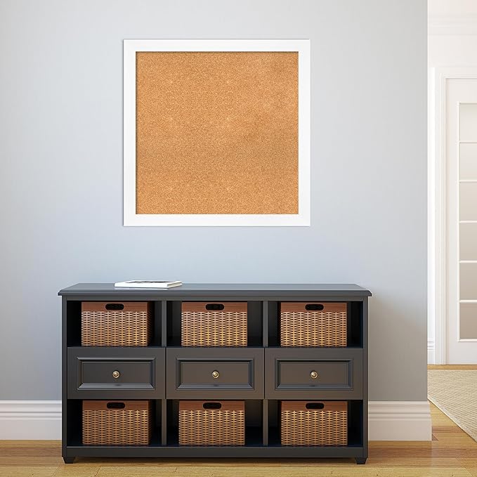 Amanti Art Natural Cork Board for Wall, 31x31 Vision Board with White Frame, Large Corkboard Office Decor for Home Organization, Modern Corkboard Pinboard to Display Items for Home Organization in-DeskLoop Office