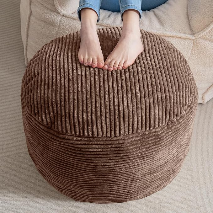 HIGOGOGO Round Stuffed Pouf Ottoman, Corduroy Poufs by HIGOGOGO