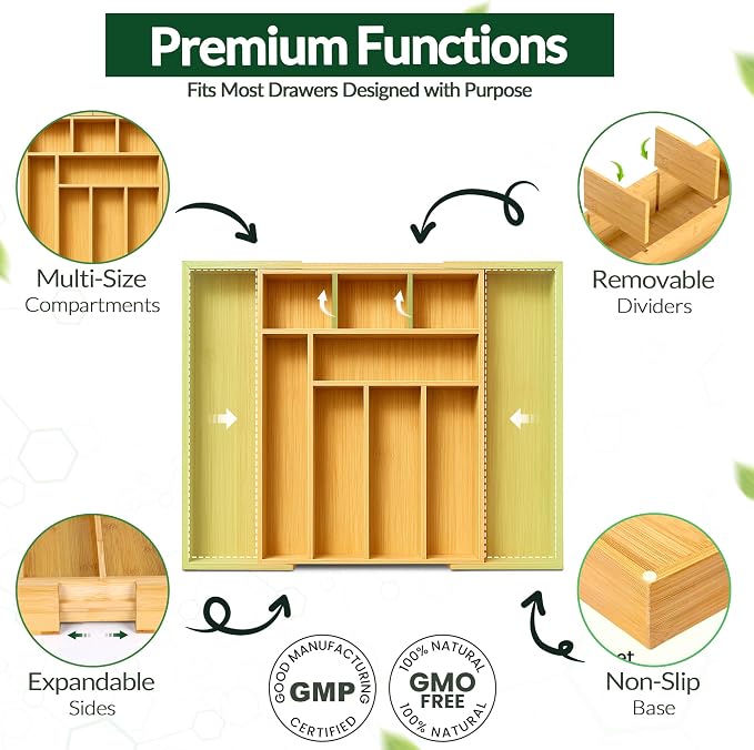DAVIDOK Expandable Bamboo Drawer Organizer - Image 3