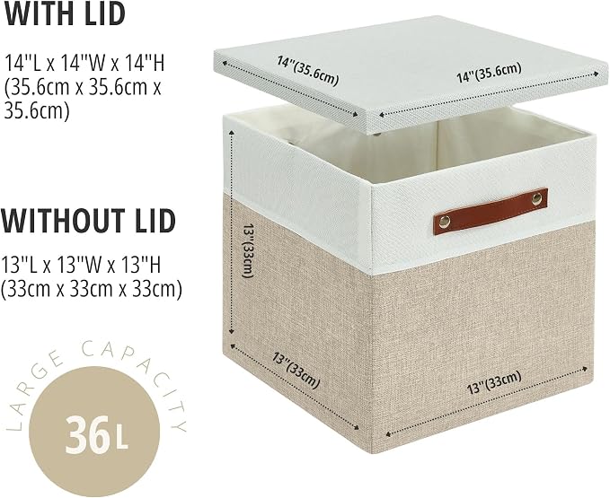 DECOMOMO Storage Basket with Lid, Storage Cubes with Handles, Fabric Box with - Image 6