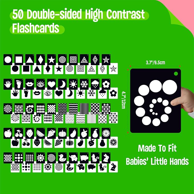 50PCS High Contrast Baby Flashcards, 100 Pages Black & White Visual Stimulus - Image 3