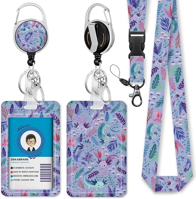 Immaturus Axolotls Lanyards for ID Badges, Cute Badge Holder by IMMATURUS