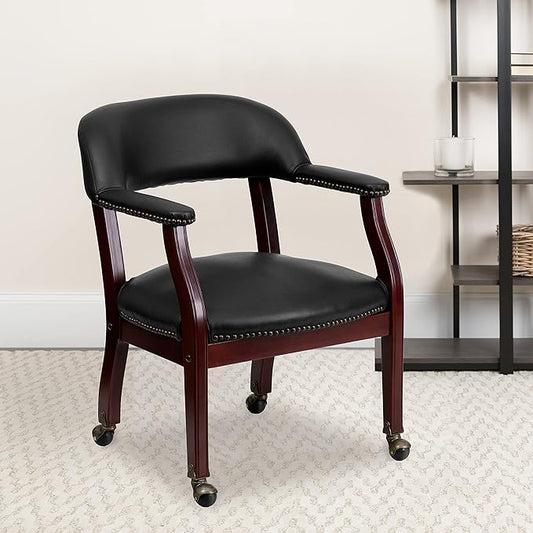 EMMA + OLIVER Black Vinyl Luxurious Conference Chair with Casters-DeskLoop Office