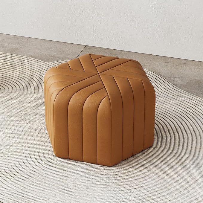 homary 18.5" Hexagonal Pouf Ottoman Upholstered, Velvet Footrest Rest Stools Modern Sofa Footrest Entryway Shoe Changing Stool, Low Coffee Table Footstool for Living Room/Bedroom/Entrway-Brown-DeskLoop Office