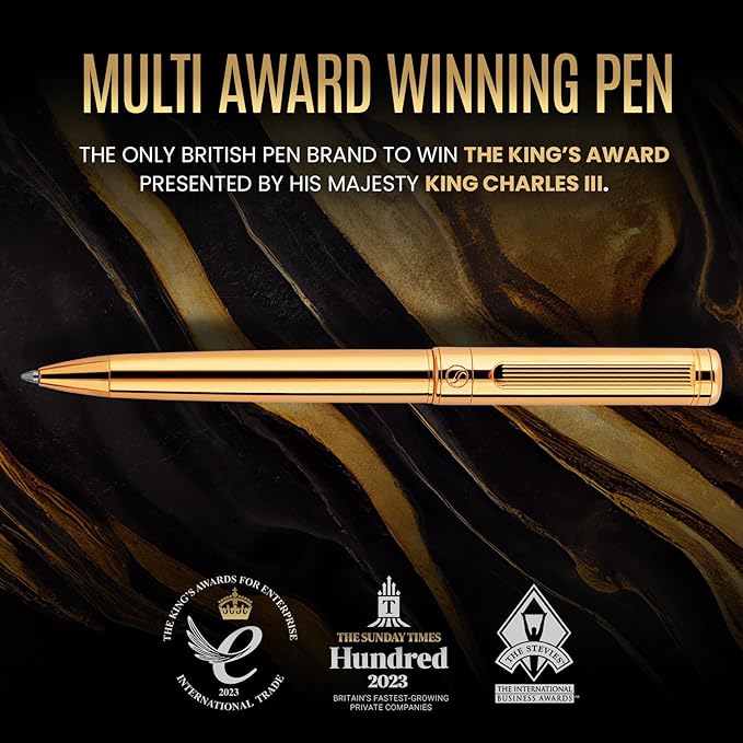 Scriveiner Gold Ballpoint Pen - Stunning Luxury Pen, Real Gold Plating, Schmidt Black Refill, Best Ball Pen Gift Set for Men & Women, Professional Executive Office, Nice Fancy Designer Pens-DeskLoop Office
