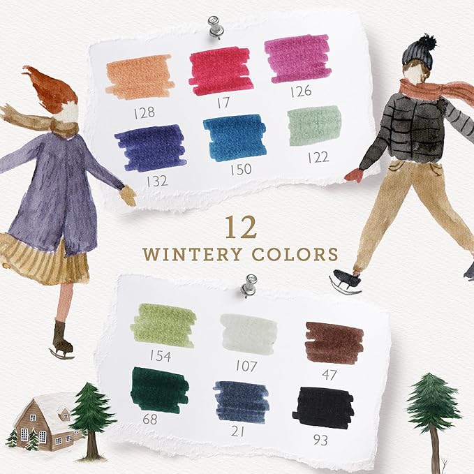 Primrosia 12 Dual Tip Watercolor Marker Pens - Fine Tip & Brush Tips, Professional Quality, 4 x Sticker Sheets, Blendable, Non-Toxic, Perfect for Calligraphy, Drawing & Coloring. (Alpine)-DeskLoop Office