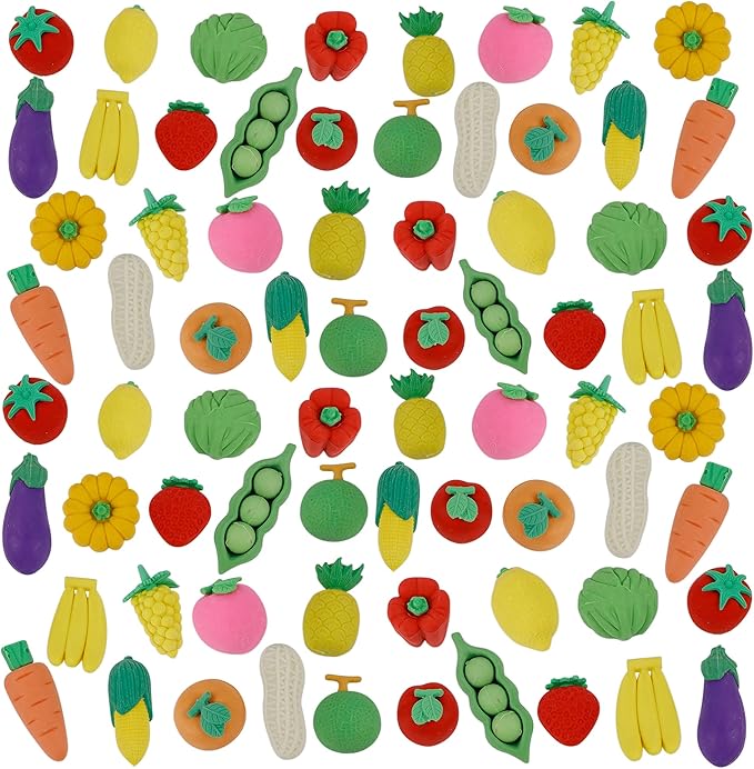 Cllayees 72 Pcs Assorted Fruit Pencil Erasers Toy Set, Mini Vegetable Puzzle by Cllayees