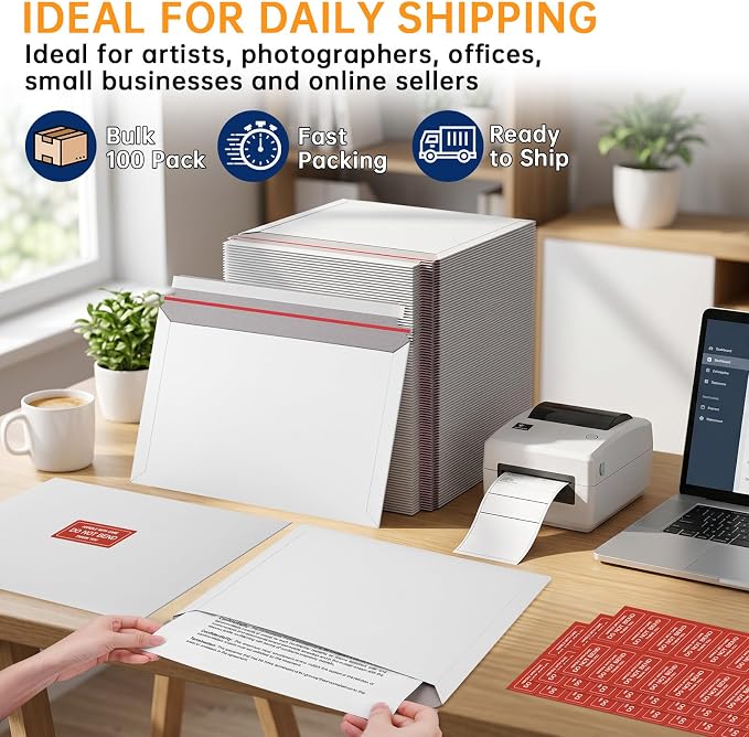 100 Pack 13.5 x 10 Inch Rigid Mailers, Art Prints, Certificates, Small Business - Image 8