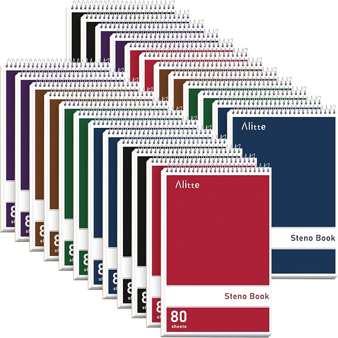 Alitte Steno Pads Spiral 6x9-24 Pack Regular Colors by Alitte