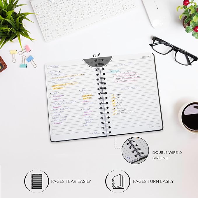 Lined Spiral Notebook Journal For Men & Women - Hardcover A5 Notebook 170 Pages, Journaling Notebooks for Work & Note Taking College Ruled Journals for Writing - Black