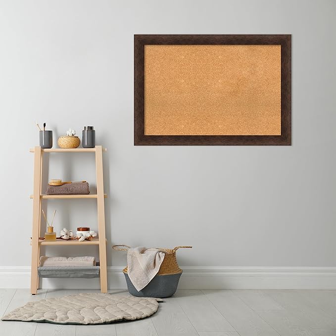 Amanti Art Natural Cork Board for Wall, 29x41 Vision Board with Brown Wood Frame, Large Corkboard Office Decor for Home Organization, Casual Corkboard Pinboard to display items for home organization-DeskLoop Office