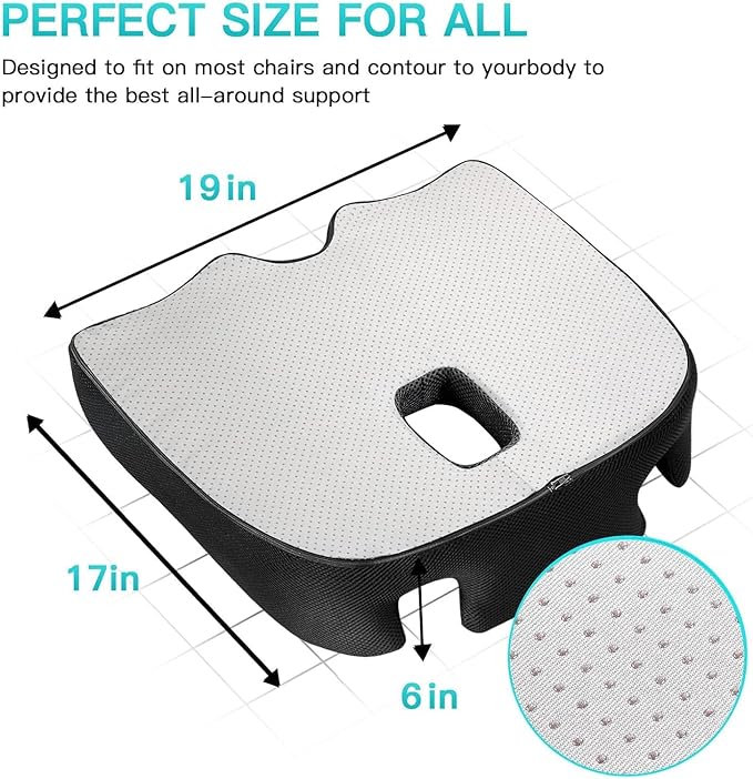 Benazcap X Large Memory Seat Cushion for Office Chair Pressure Relief Sciatica & Tailbone Pain Relief Memory Foam Firm Coccyx Pad for Long Sitting, for Office Chair, Gaming Chair and Car Seat Upgrade-DeskLoop Office
