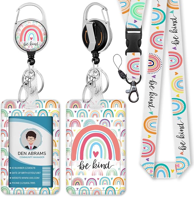 Piefly Teacher Lanyards for Id Badges, Rainbow Be Kind Badge Holder by Piefly