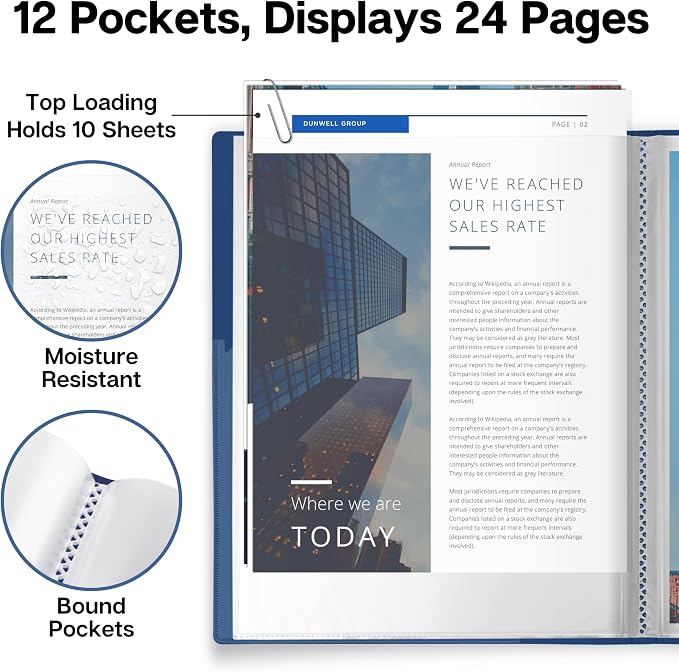 Dunwell Presentation Binder 12-Pocket, Displays 24 Pages, 8.5x11 Portfolio - Image 3