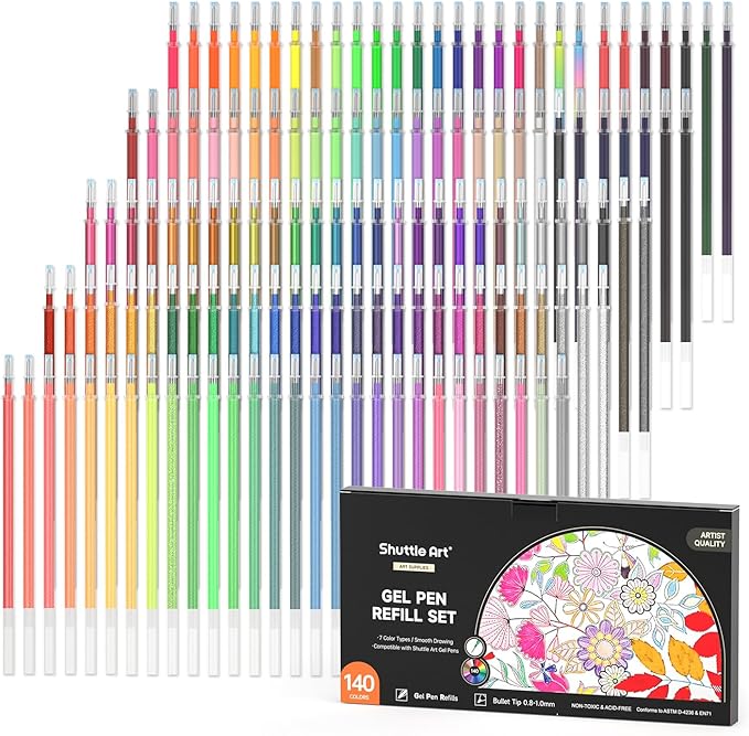 Gel Pen Refills, Shuttle Art 140 Colors (No Duplicates) Gel Pen Refills, 7 Color Types for Kids Adults Coloring Books Drawing Doodling Crafts Scrapbooking Journaling-DeskLoop Office