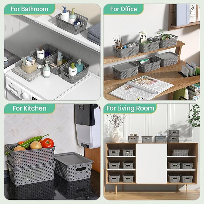 Plastic Storage Baskets with Lid-Plastic Storage Containers Stackable Storage - Image 7